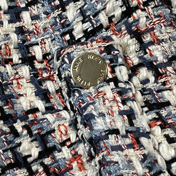 Anne Klein Blazer Womens M Blue Tweed Boucle Knit Jacket Open Front Long Line - Picture 15 of 15